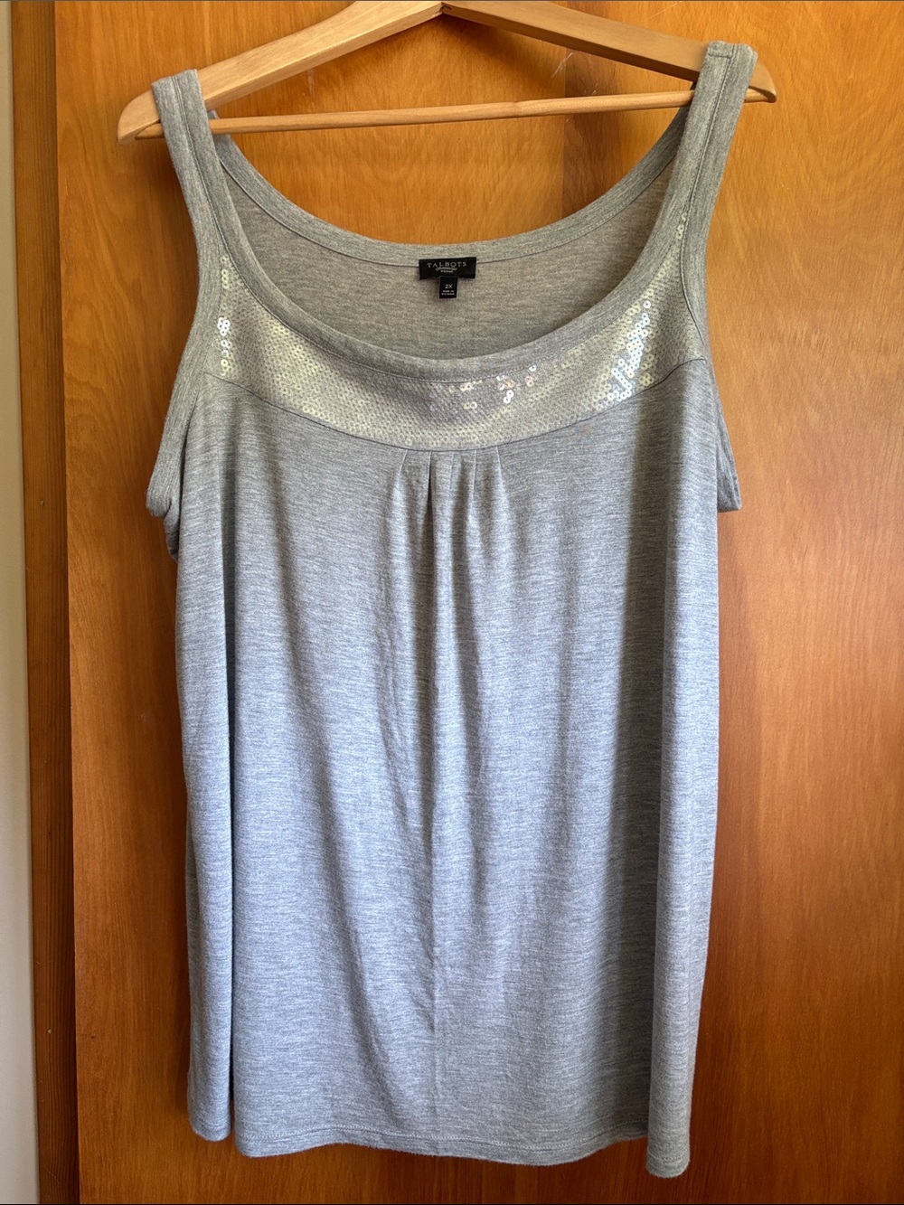 Talbots Light Gray Sequin Yoke Tank